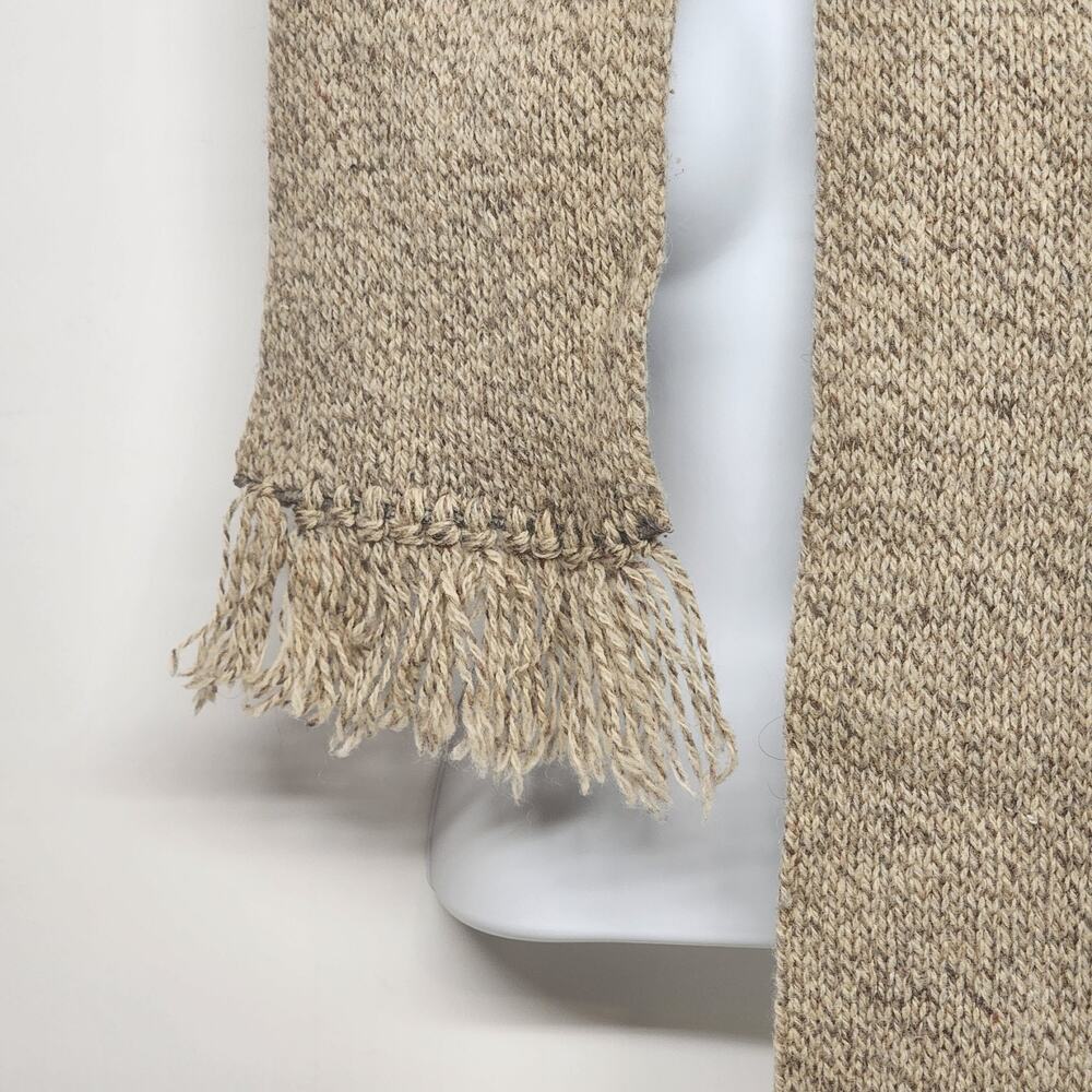 Beige Wool Scarf Hand Woven Rectangular with Frin… - image 5